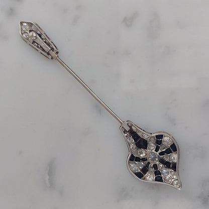 Art Deco Antique Onyx and Diamond Jabot Pin