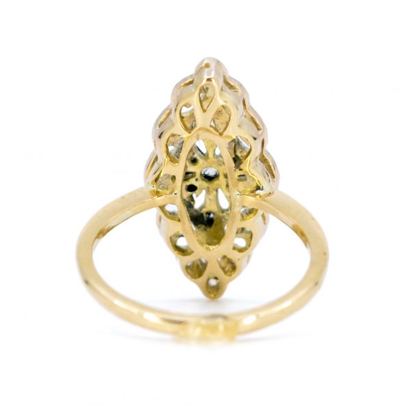 Art Deco Antique Rose Cut Diamond Navette Shaped Ring