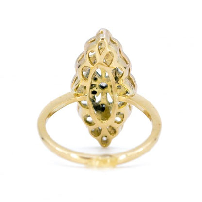 Art Deco Antique Rose Cut Diamond Navette Shaped Ring