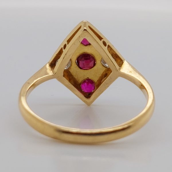Art Deco Antique Ruby and Old Cut Diamond Kite Ring