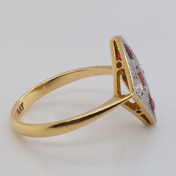 Art Deco Antique Ruby and Old Cut Diamond Kite Ring