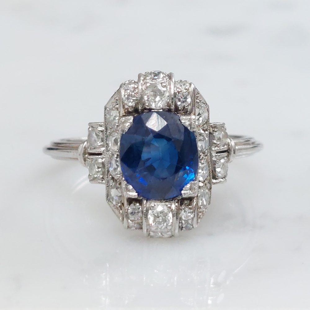 Art Deco Antique Sapphire and Diamond Cluster Ring, 1.29ct
