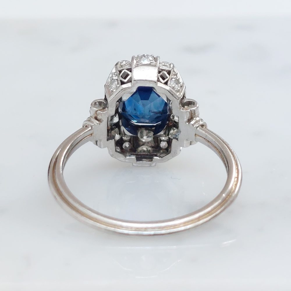 Art Deco Antique Sapphire and Diamond Cluster Ring, 1.29ct