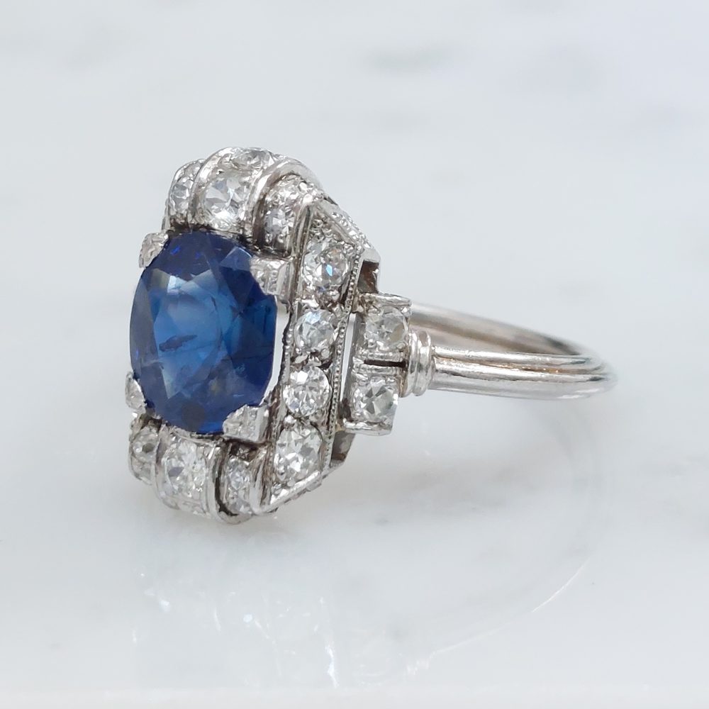 Art Deco Antique Sapphire and Diamond Cluster Ring, 1.29ct