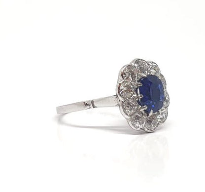Art Deco Antique Sapphire and Diamond Cluster Ring
