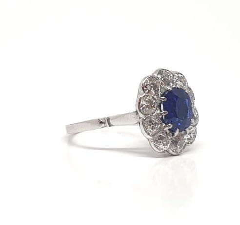 Art Deco Antique Sapphire and Diamond Cluster Ring