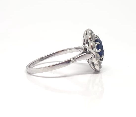 Art Deco Antique Sapphire and Diamond Cluster Ring