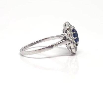 Art Deco Antique Sapphire and Diamond Cluster Ring