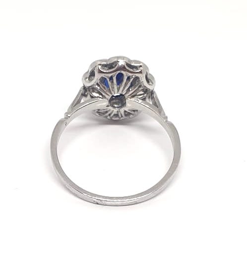 Art Deco Antique Sapphire and Diamond Cluster Ring