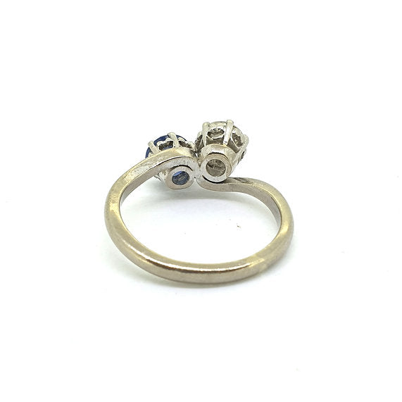 Art Deco Antique Sapphire and Diamond Crossover Ring