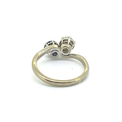 Art Deco Antique Sapphire and Diamond Crossover Ring