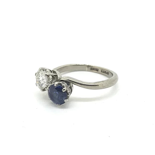 Art Deco Antique Sapphire and Diamond Crossover Ring