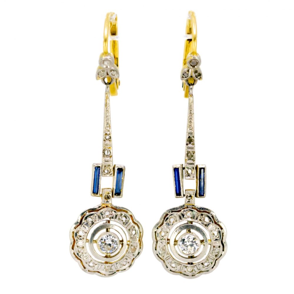 Art Deco Antique Sapphire and Diamond Drop Earrings