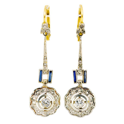 Art Deco Antique Sapphire and Diamond Drop Earrings
