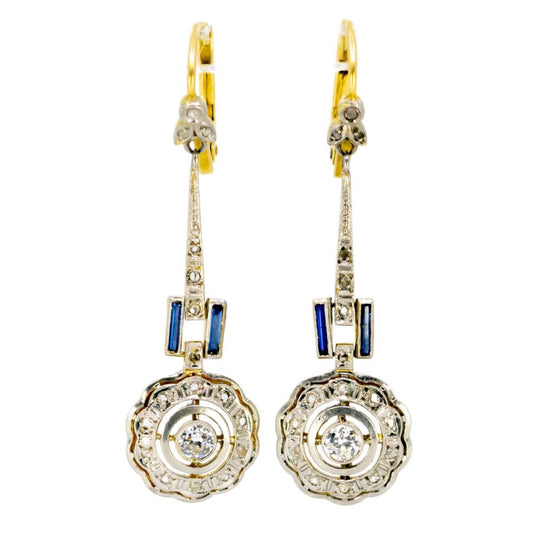 Art Deco Antique Sapphire and Diamond Drop Earrings