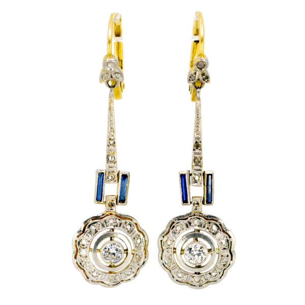 Art Deco Antique Sapphire and Diamond Drop Earrings
