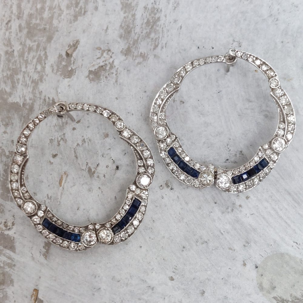 Art Deco Antique Sapphire and Diamond Earrings