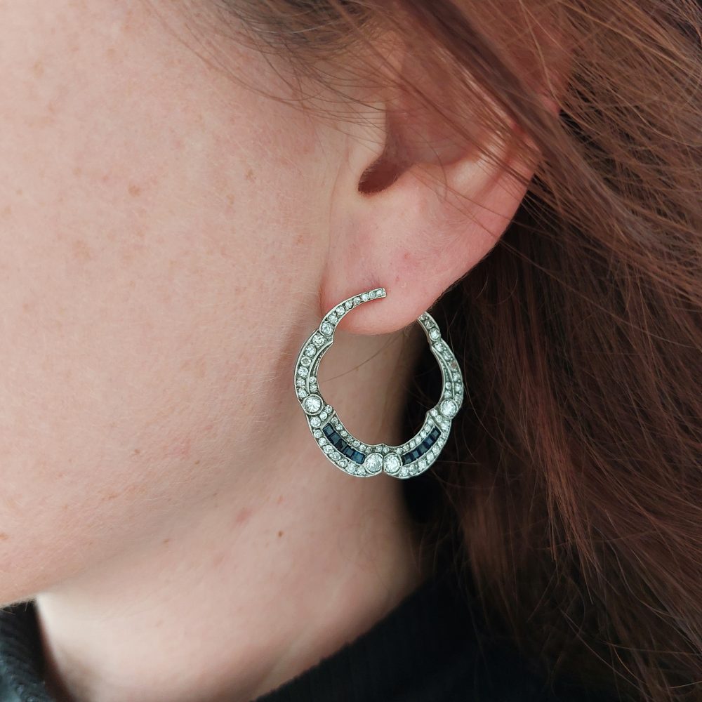 Art Deco Antique Sapphire and Diamond Earrings