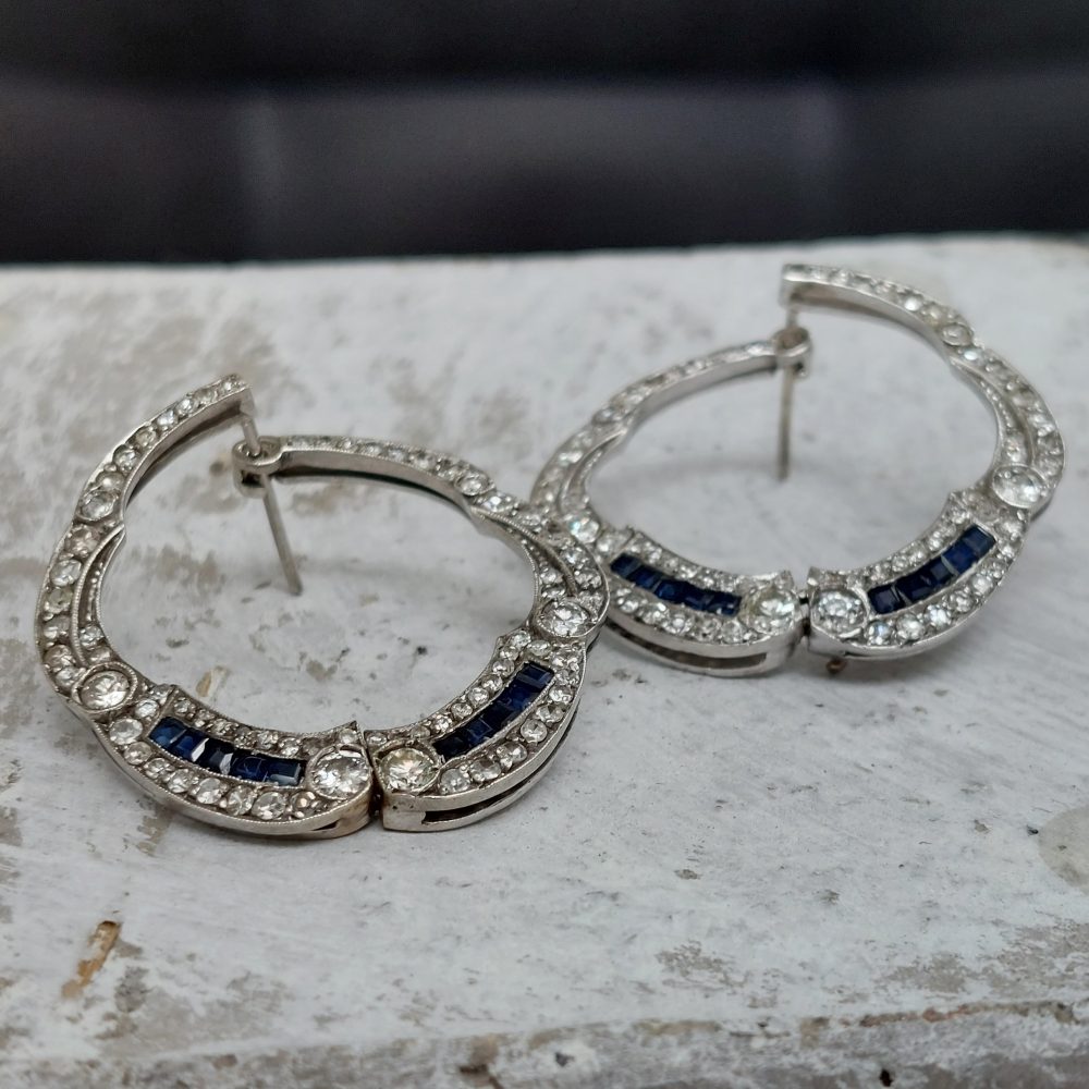 Art Deco Antique Sapphire and Diamond Earrings