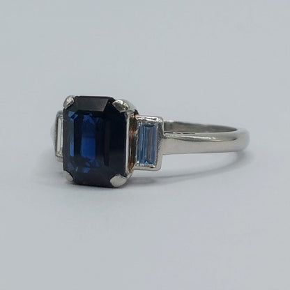 Art Deco Antique Sapphire and Diamond Engagement Ring