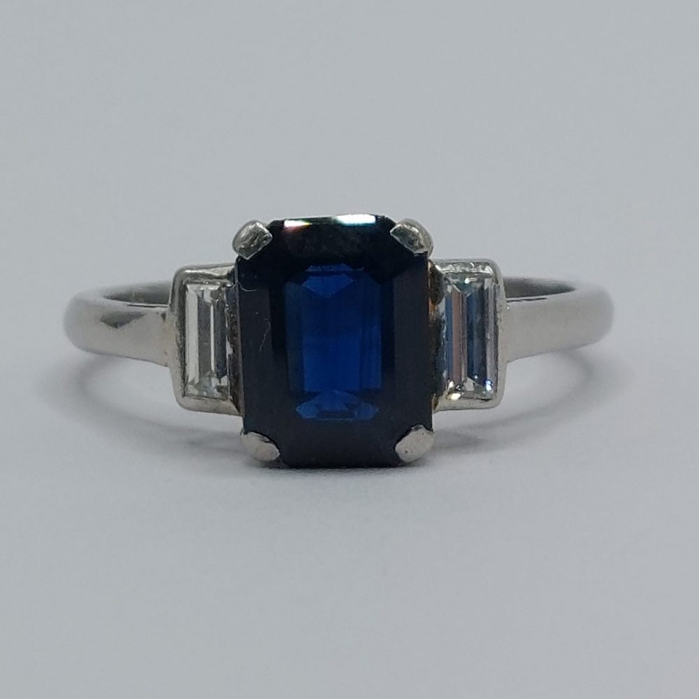 Art Deco Antique Sapphire and Diamond Engagement Ring