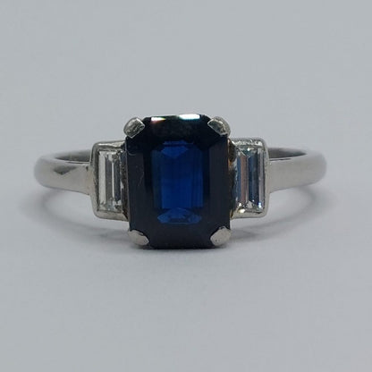Art Deco Antique Sapphire and Diamond Engagement Ring