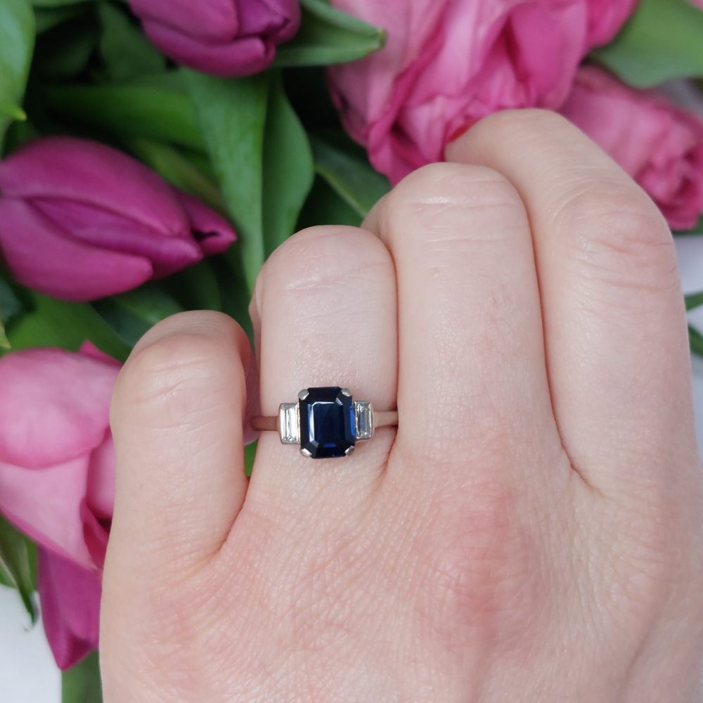 Art Deco Antique Sapphire and Diamond Engagement Ring