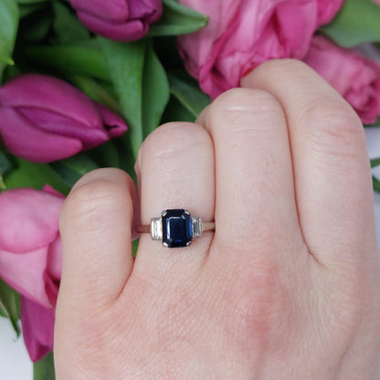 Art Deco Antique Sapphire and Diamond Engagement Ring