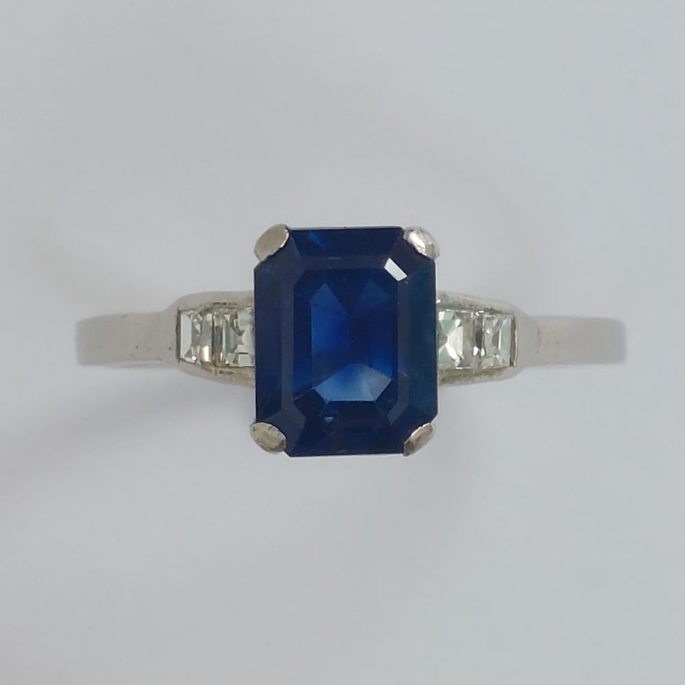 Art Deco Antique 2ct Sapphire and Diamond Ring