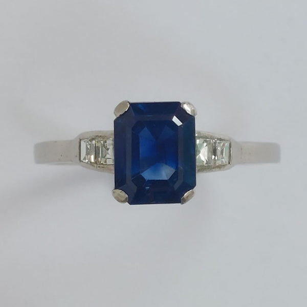 Art Deco Antique 2ct Sapphire and Diamond Ring