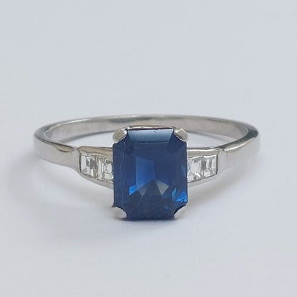 Art Deco Antique 2ct Sapphire and Diamond Ring