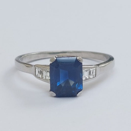 Art Deco Antique 2ct Sapphire and Diamond Ring
