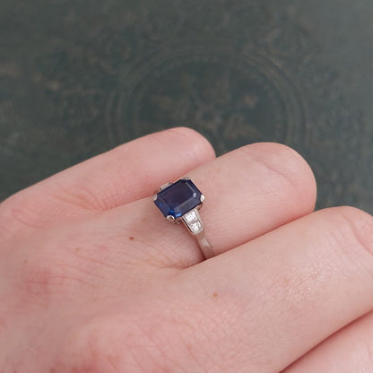 Art Deco Antique 2ct Sapphire and Diamond Ring