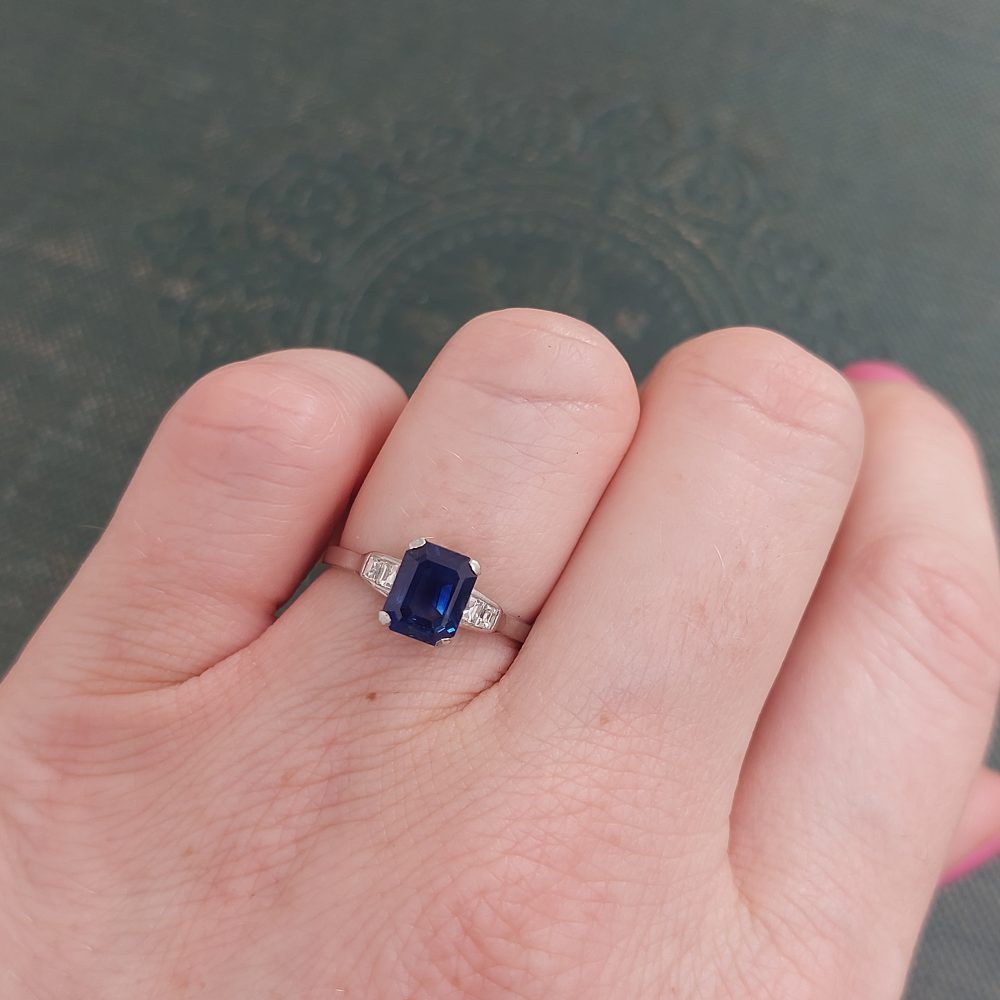 Art Deco Antique 2ct Sapphire and Diamond Ring