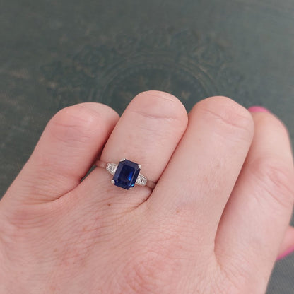 Art Deco Antique 2ct Sapphire and Diamond Ring