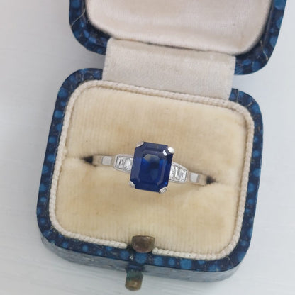Art Deco Antique 2ct Sapphire and Diamond Ring
