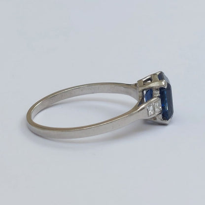 Art Deco Antique 2ct Sapphire and Diamond Ring