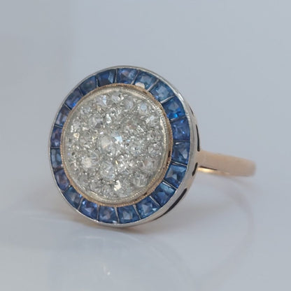 Art Deco Antique Sapphire and Diamond Target Ring