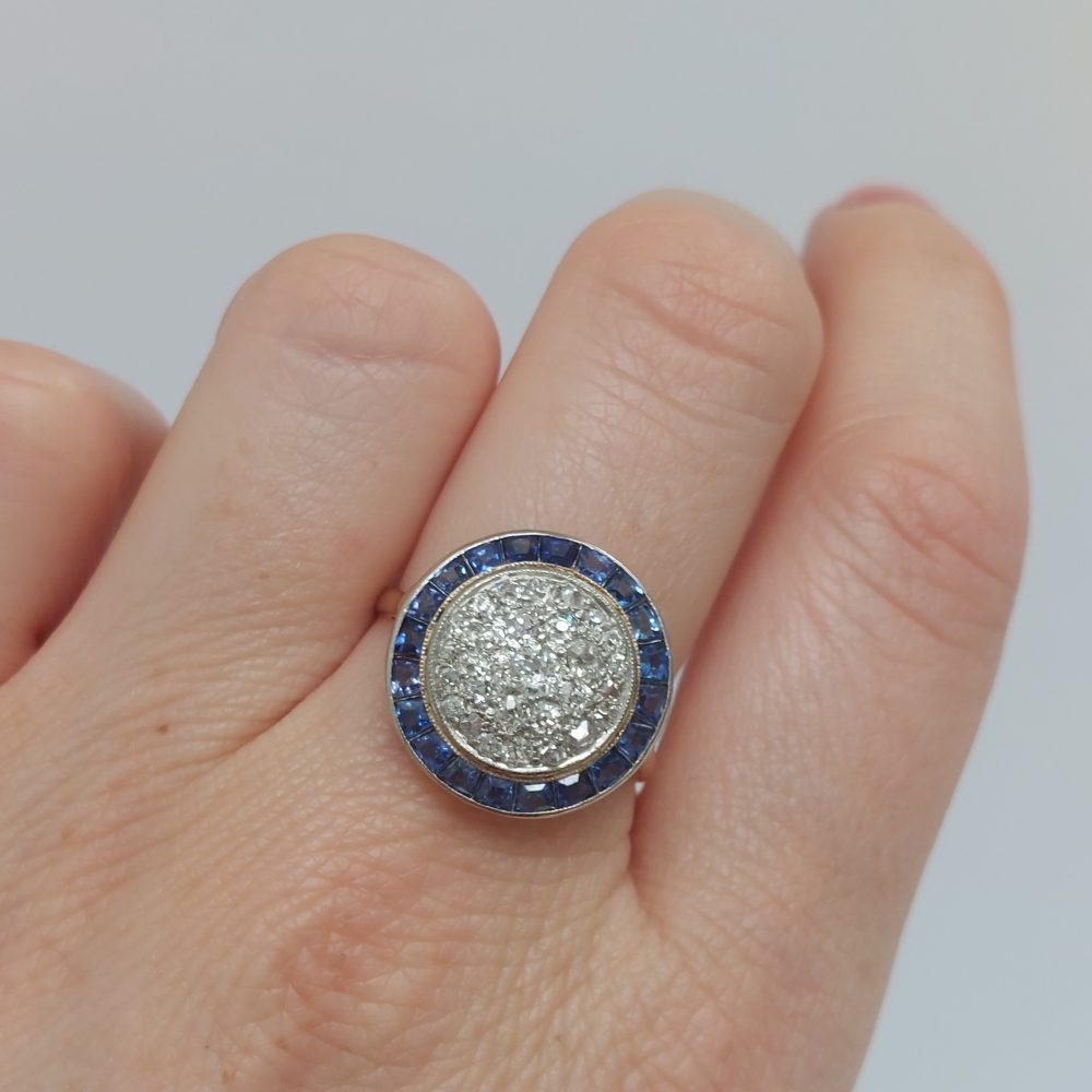 Art Deco Antique Sapphire and Diamond Target Ring