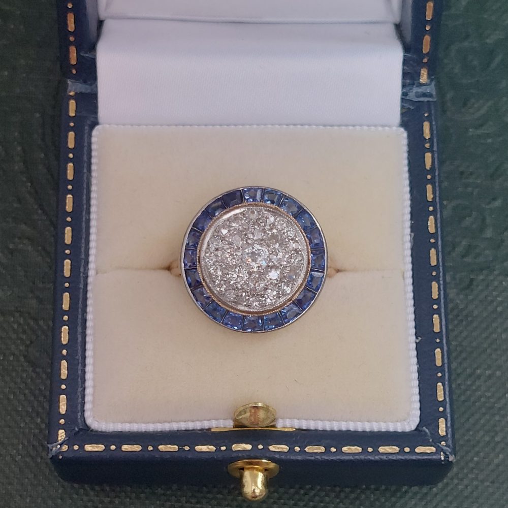 Art Deco Antique Sapphire and Diamond Target Ring