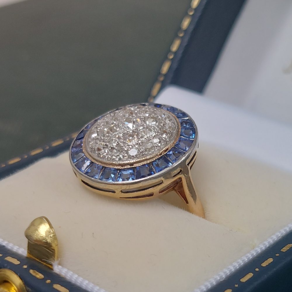 Art Deco Antique Sapphire and Diamond Target Ring
