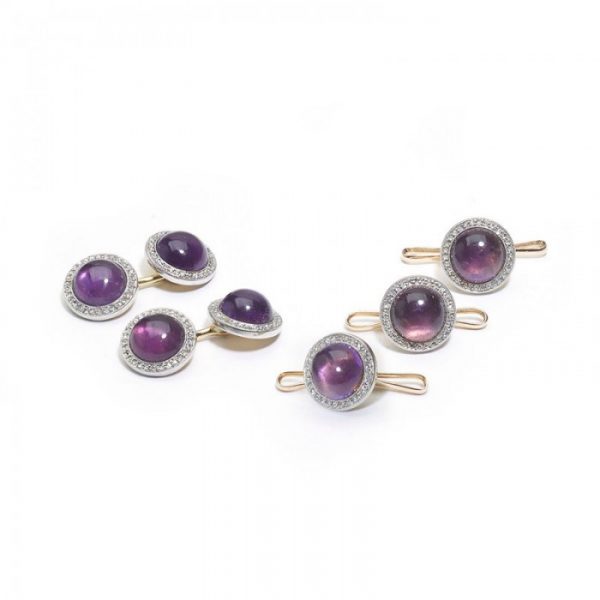 Art Deco Cartier Amethyst Diamond Cufflink Dress Set