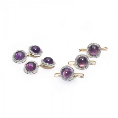 Art Deco Cartier Amethyst Diamond Cufflink Dress Set