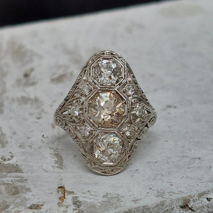 Art Deco Diamond Panel Dress Ring, 1.90 carat total