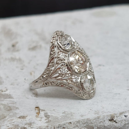 Art Deco Diamond Panel Dress Ring, 1.90 carat total