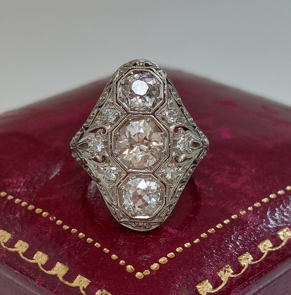 Art Deco Diamond Panel Dress Ring, 1.90 carat total