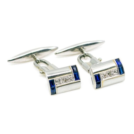 Art Deco Diamond, Sapphire, Platinum Cufflinks BB1