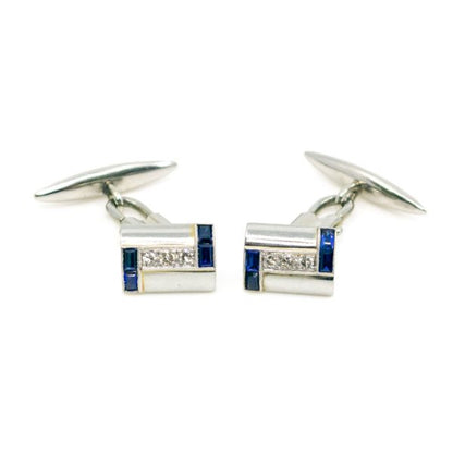 Art Deco Diamond, Sapphire, Platinum Cufflinks BB2