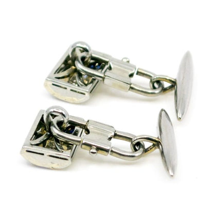 Art Deco Diamond, Sapphire, Platinum Cufflinks BB4
