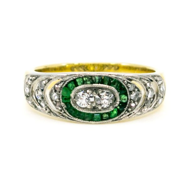 Art Deco Diamond and Emerald Band Ring